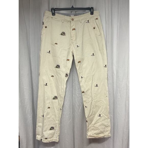 Vtg Akko Men Pants SZ 36 Khaki Chino Pheasant Embroidered Hunting Work Fox RARE - Picture 1 of 13